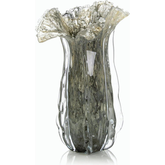Grey Handblown Glass Eruption Vase by John-Richard. Made from unique in a modern style.