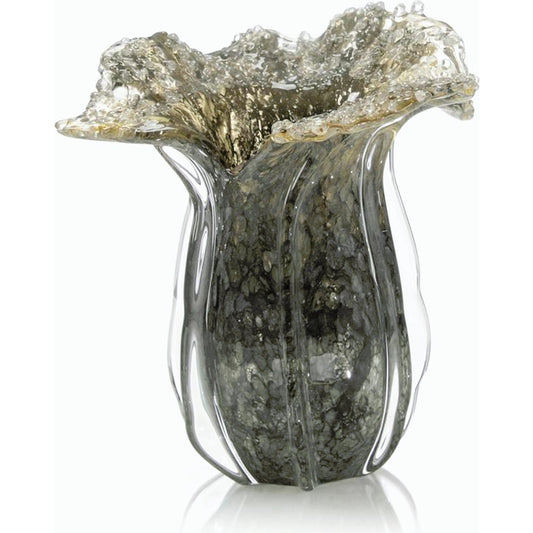 Grey Handblown Glass Eruption Vase by John-Richard. Made from unique in a modern style.