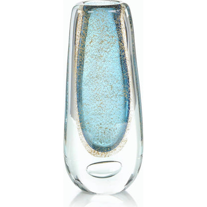 Gold Flecked Blue Handblown Glass Vase by John-Richard. Made from unique in a modern style.