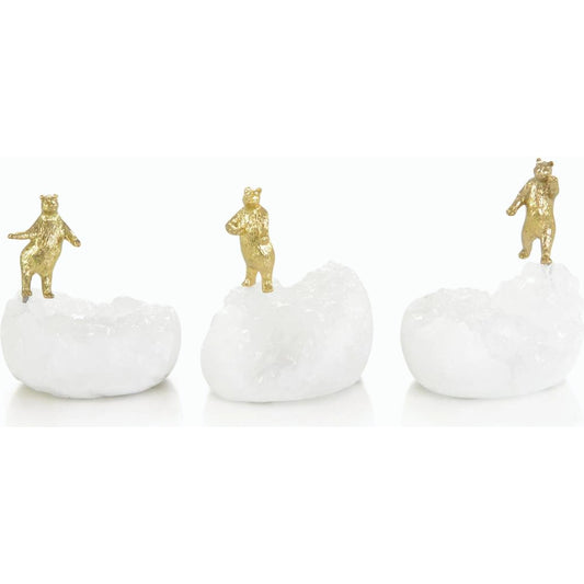 Brass Bears on Quartz Sculptures (Set of 3) by John-Richard. Made from unique in a modern style.