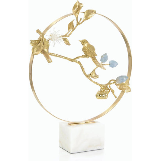 Brass Bird and Cyanite Flowers Sculpture by John-Richard. Made from unique in a modern style.