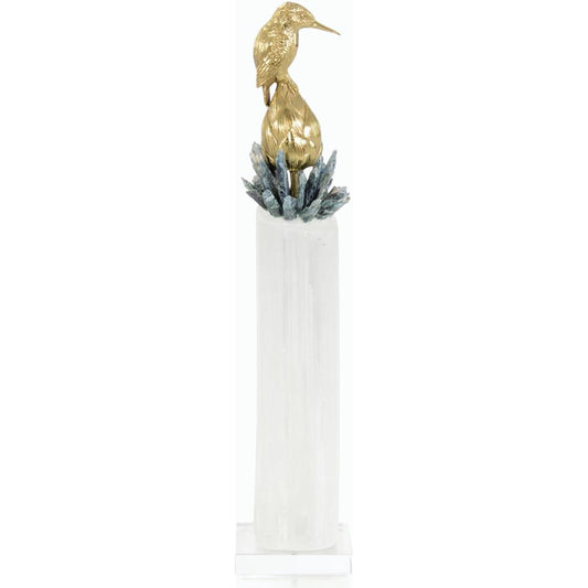 Brass Bird on Selenite Sculpture by John-Richard. Made from unique in a modern style.