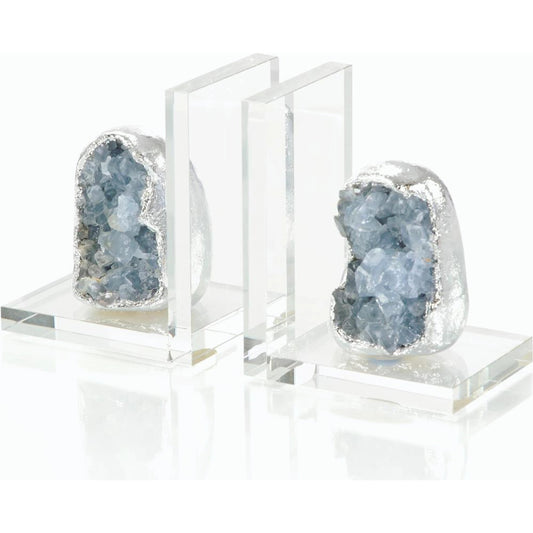 Set of Two Silver Geode Bookends by John-Richard. Made from unique in a modern style.