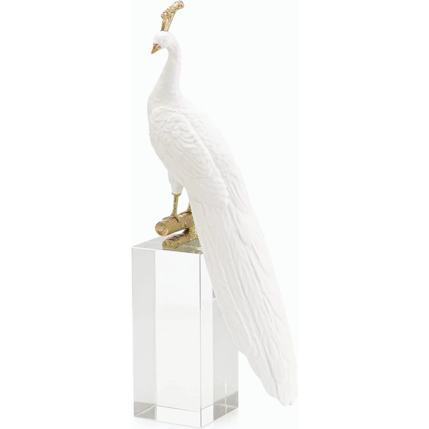 001 SI-2171992 | Primary Silo | White Peacock Sculpture on Crystal Base by John-Richard. Made from unique in a modern style.
