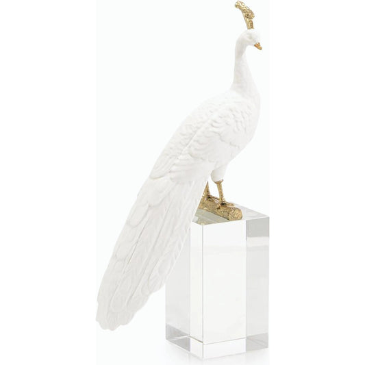 White Peacock Sculpture on Crystal Base by John-Richard. Made from unique in a modern style.