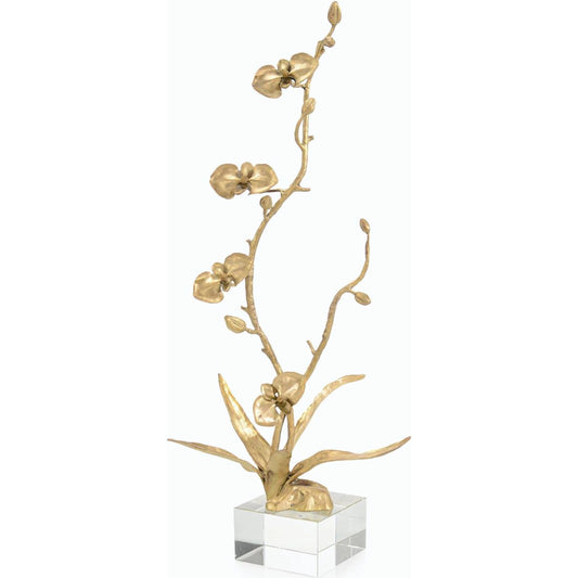 Floral Spire Sculpture on Crystal Base by John-Richard in brass. Made from unique in a modern style.