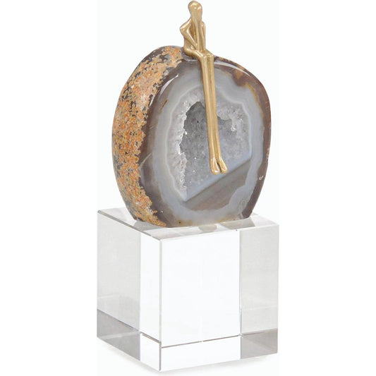 Agate Philosopher Sculpture on Crystal Base by John-Richard. Made from unique in a modern style.
