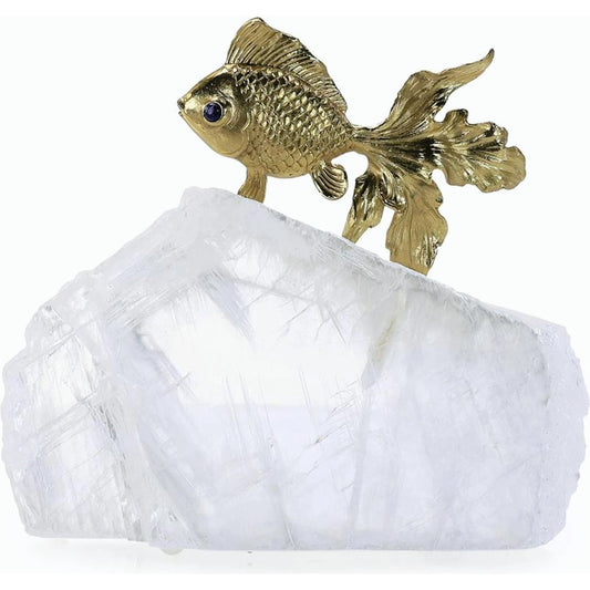 Fantail Goldfish Sculpture on Selenite II by John-Richard. Made from unique in a modern style.
