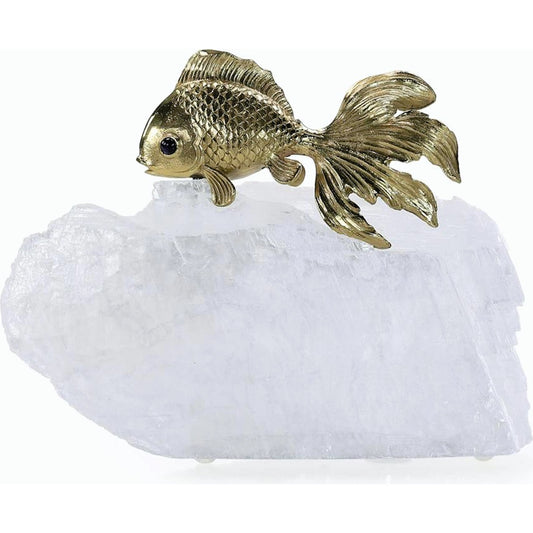 Fantail Goldfish Sculpture on Selenite III by John-Richard. Made from unique in a modern style.