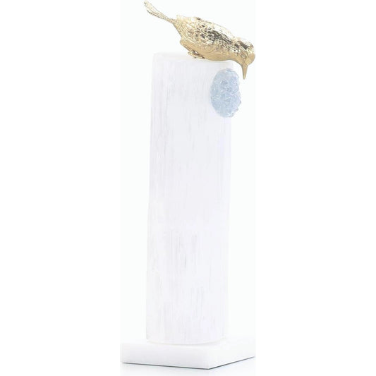 Brass Bird Sculpture on Selenite Roost I by John-Richard. Made from unique in a modern style.