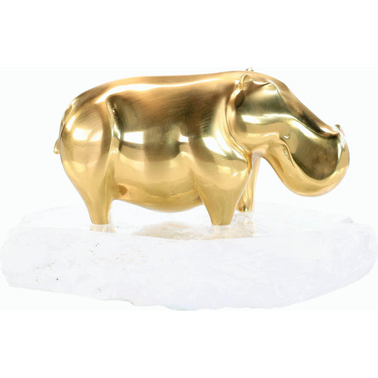 Brass Hippo Sculpture on Selenite by John-Richard. Made from unique in a modern style.