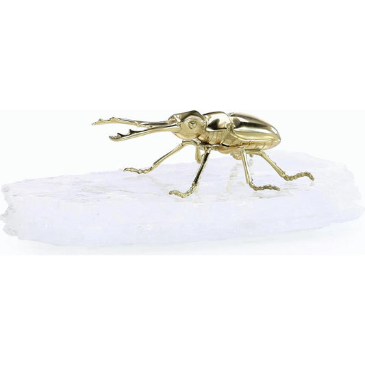 Brass Beetle Sculpture on Selenite by John-Richard. Made from unique in a modern style.