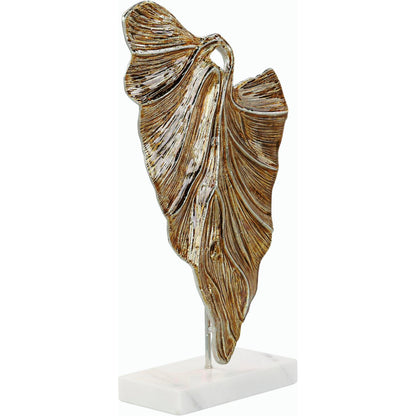 Standing Leaf Sculpture on Marble Base by John-Richard in blue. Made from unique in a modern style.