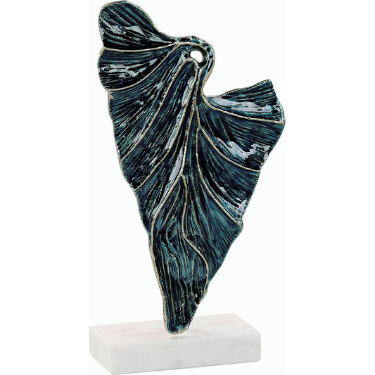 Standing Leaf Sculpture on Marble Base by John-Richard in blue. Made from unique in a modern style.