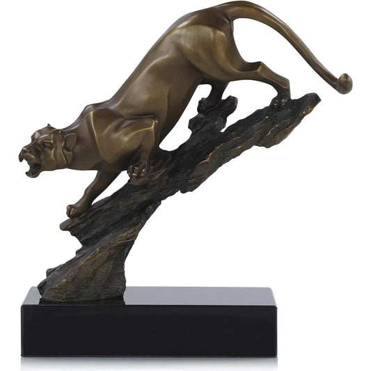 Perched Predator Sculpture on Marble Base by John-Richard in dark brass. Made from unique in a unique style.