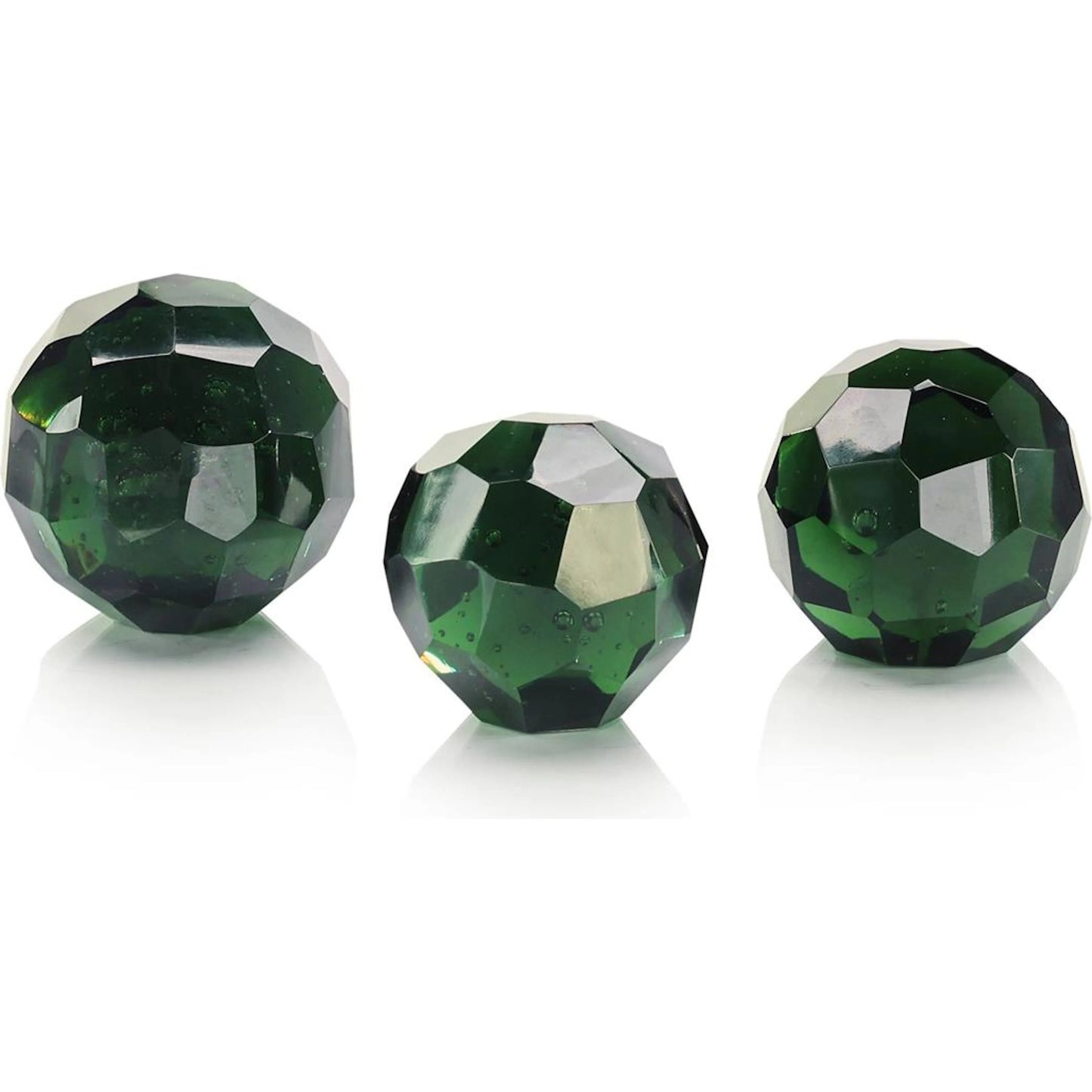 001 SI-2373347 | Primary Silo | Green Cut Glass Orbs (Set of 3) by John-Richard in green. Made from unique in a modern style.