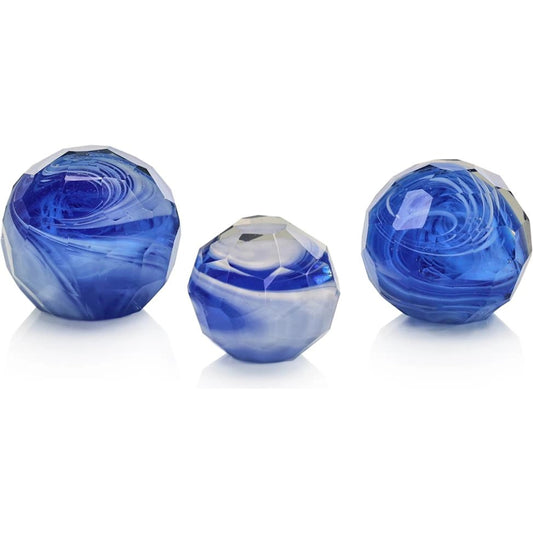 Blue Cut Glass Orbs (Set of 3) by John-Richard in blue, white. Made from art glass in a unique style.