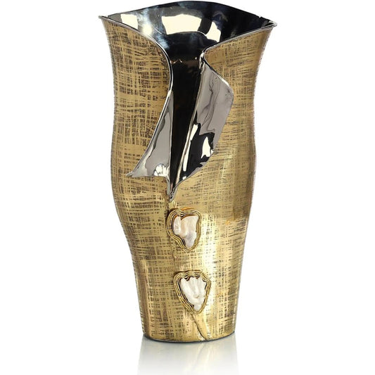 Chemise Vase by John-Richard in brass, nickel, pearl. Made from brass, nickel, mother of pearl in a unique style.