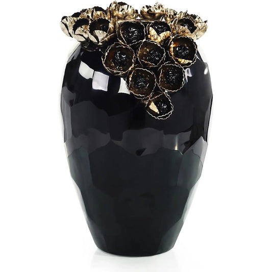 Coquelicot Vase by John-Richard in black, brass. Made from glass, brass in a unique style.