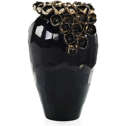 Coquelicot Vase by John-Richard in black, brass. Made from glass, brass in a unique style.