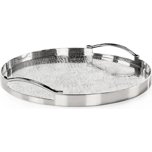 Silver Serpent Round Tray by John-Richard in polished nickel. Made from unique in a unique style.