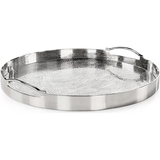 Silver Serpent Round Tray by John-Richard in polished nickel. Made from unique in a unique style.