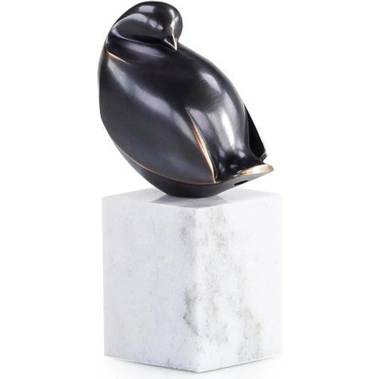 Bronzed Bird Sculpture on Marble Base by John-Richard in bronze, white and bronze. Made from aluminum, marble in a unique style.