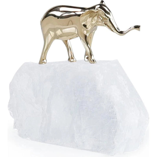 Brass Elephant Sculpture on Selenite II by John-Richard in brass, white. Made from brass, selenite stone in a unique style.