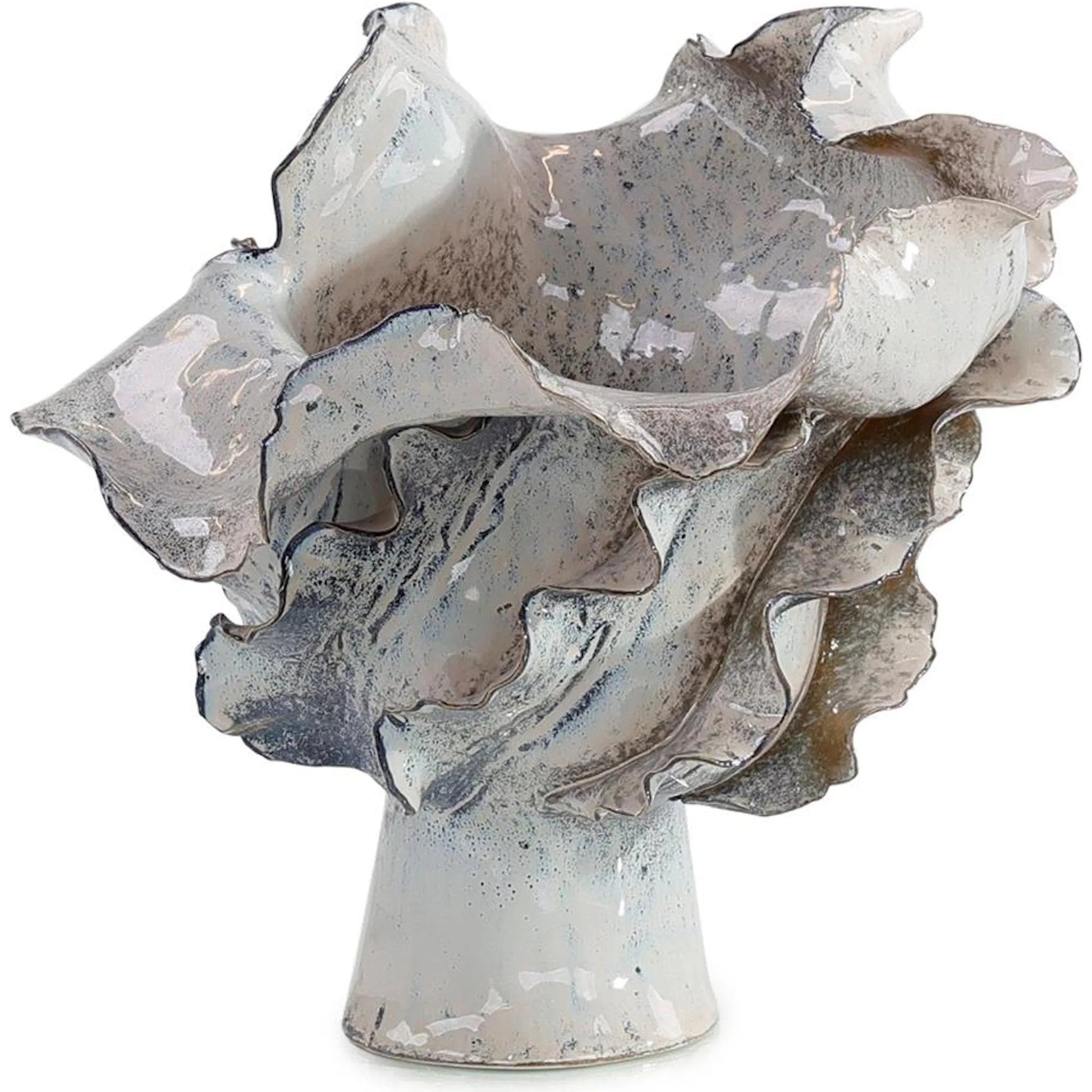Waved Porcelain Vase by John-Richard in white. Made from unique in a coastal style.