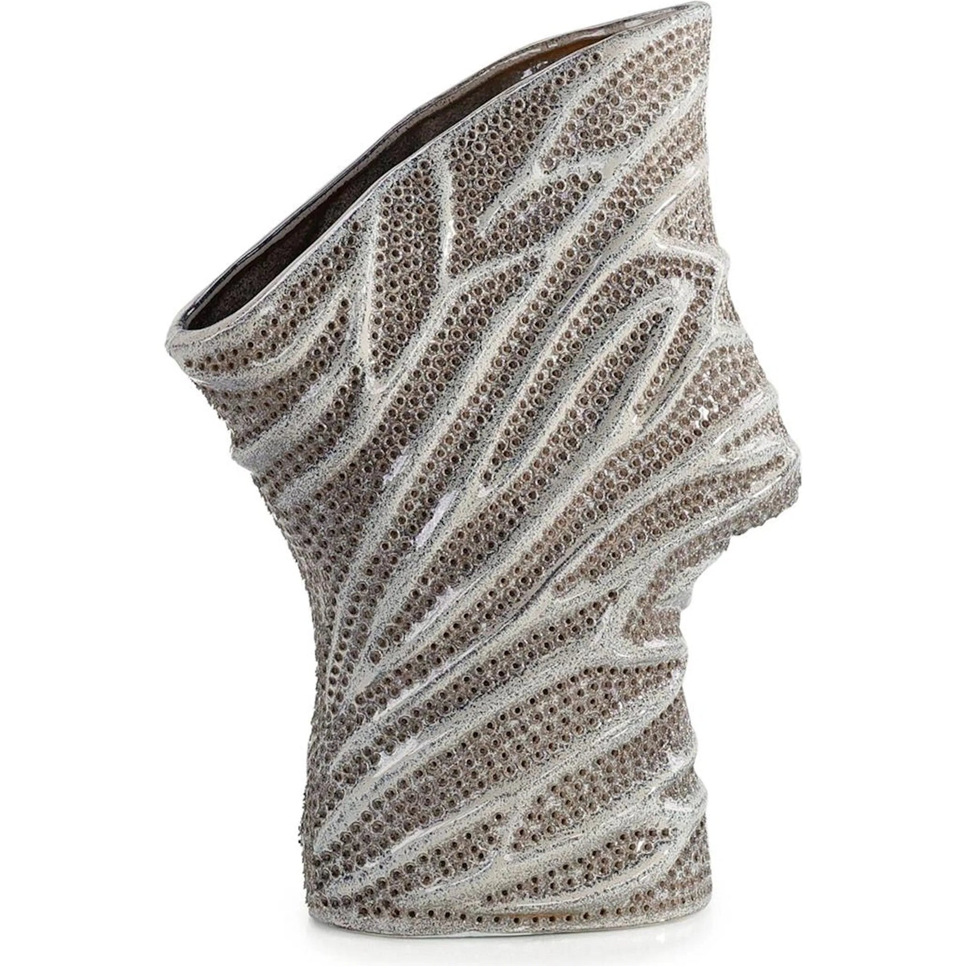 Porcelain Mesh Vase by John-Richard in silver. Made from unique in a eclectic & global style.