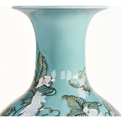 Turquoise Florals Vase by John-Richard in turquoise. Made from unique in a traditional style.