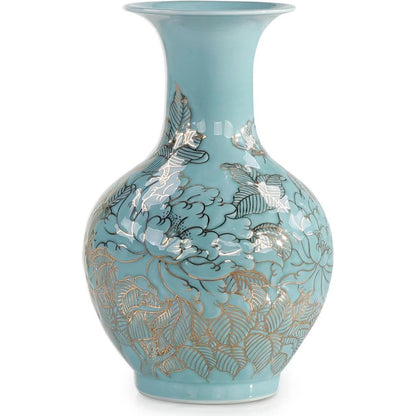 Turquoise Florals Vase by John-Richard in turquoise. Made from unique in a traditional style.