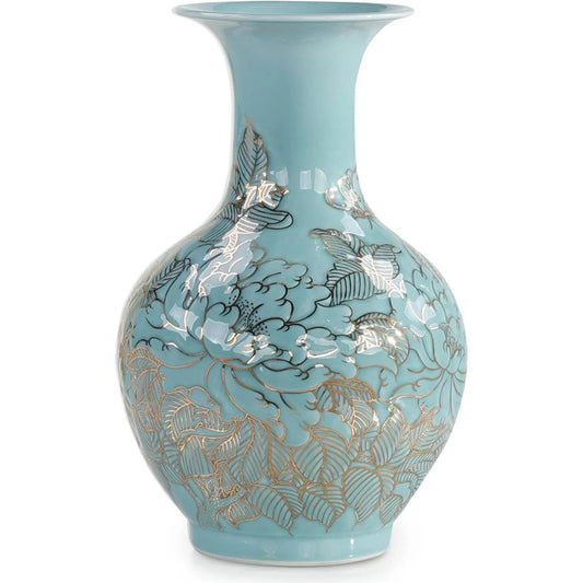 Turquoise Florals Vase by John-Richard in turquoise. Made from unique in a unique style.
