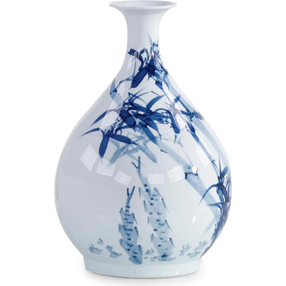 Coalescent Vase by John-Richard in white, dark blue, light blue and glazed. Made from porcelain in a traditional style.