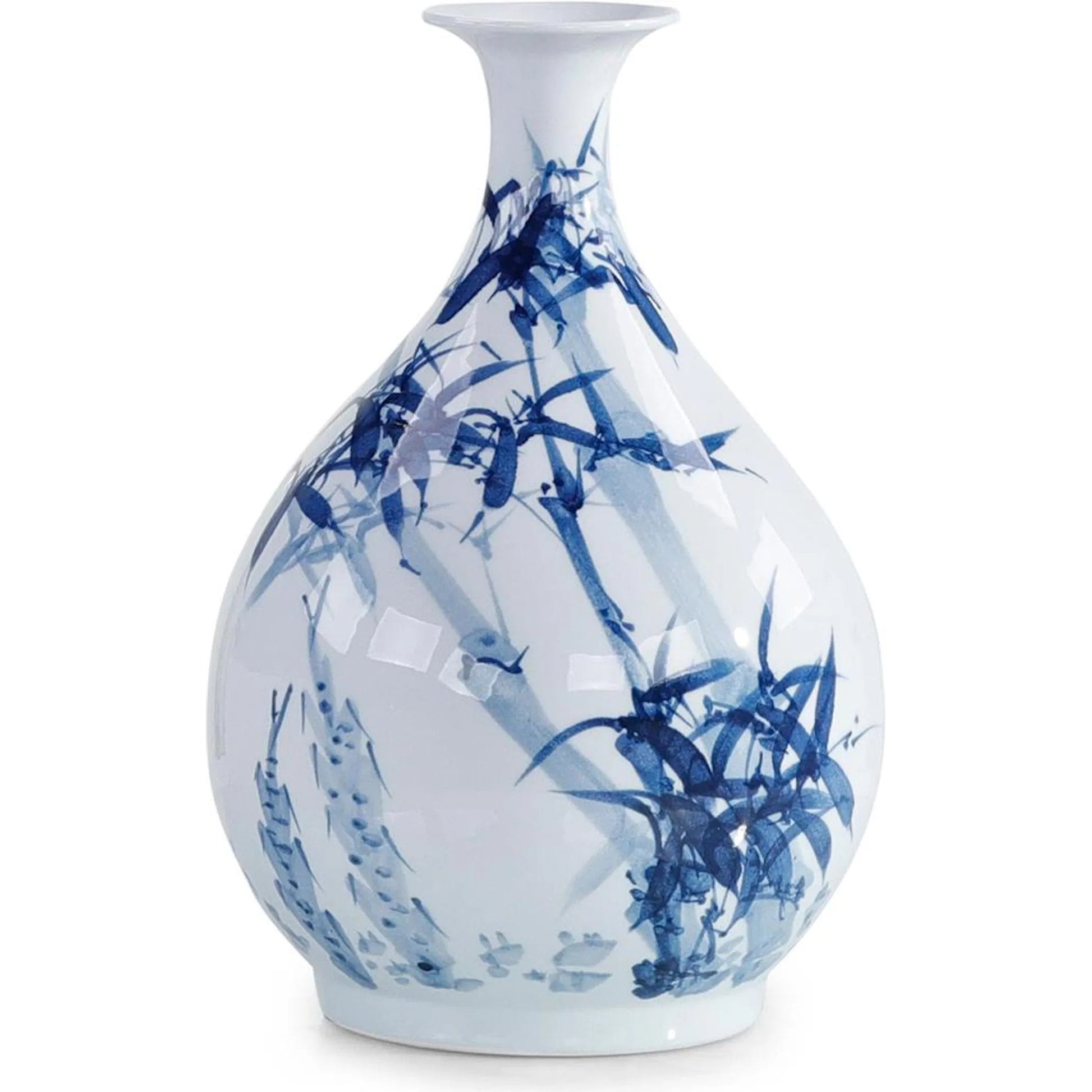 Coalescent Vase by John-Richard in white, dark blue, light blue and glazed. Made from porcelain in a traditional style.