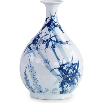 Coalescent Vase by John-Richard in white, dark blue, light blue and glazed. Made from porcelain in a traditional style.
