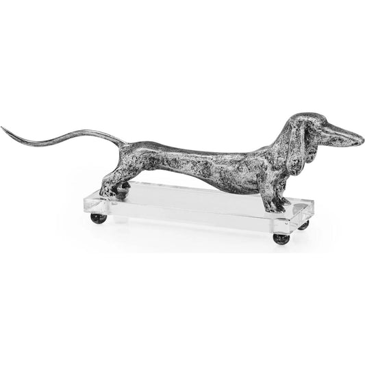 Dachshund Sculpture by John-Richard in silver. Made from crystal, metal in a unique style.