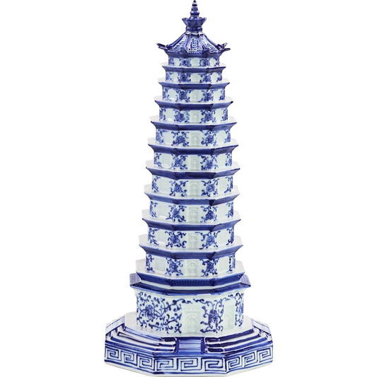Pagoda Sculpture by John-Richard in dark blue, white. Made from unique in a unique style.