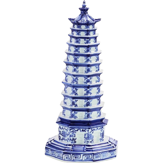 Pagoda Sculpture by John-Richard in dark blue, white. Made from unique in a unique style.