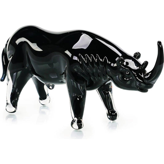 Glass Rhino Sculpture by John-Richard in black. Made from unique in a unique style.