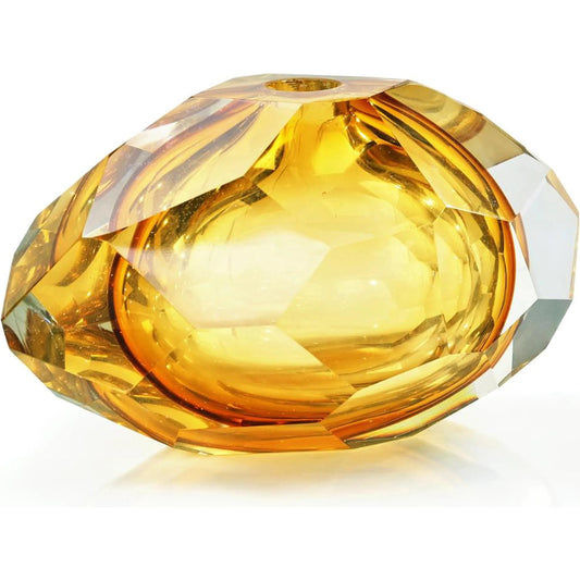 Amber Crystal Sculpture by John-Richard in golden amber, crystal and faceted crystal. Made from art glass, crystal in a unique style.