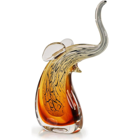 Abstract Glass Elephant Sculpture by John-Richard in clear, amber, black. Made from art glass in a unique style.