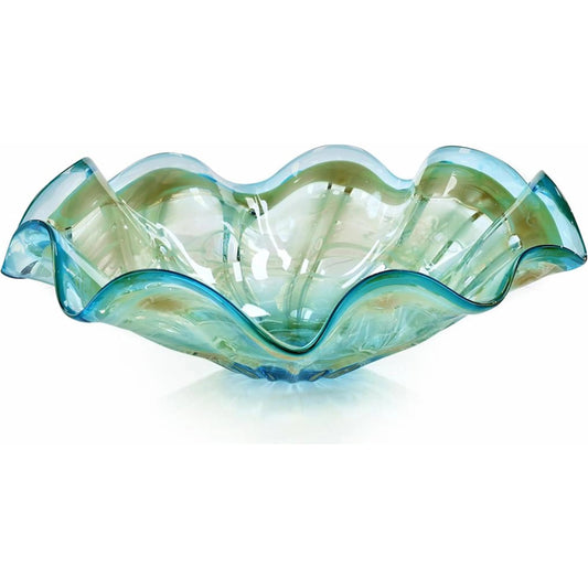 Coastal Breeze Bowl by John-Richard in blue, golden yellow. Made from art glass in a unique style.