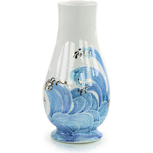 Rolling Fields Vase by John-Richard in white, blue, gold. Made from unique in a unique style.