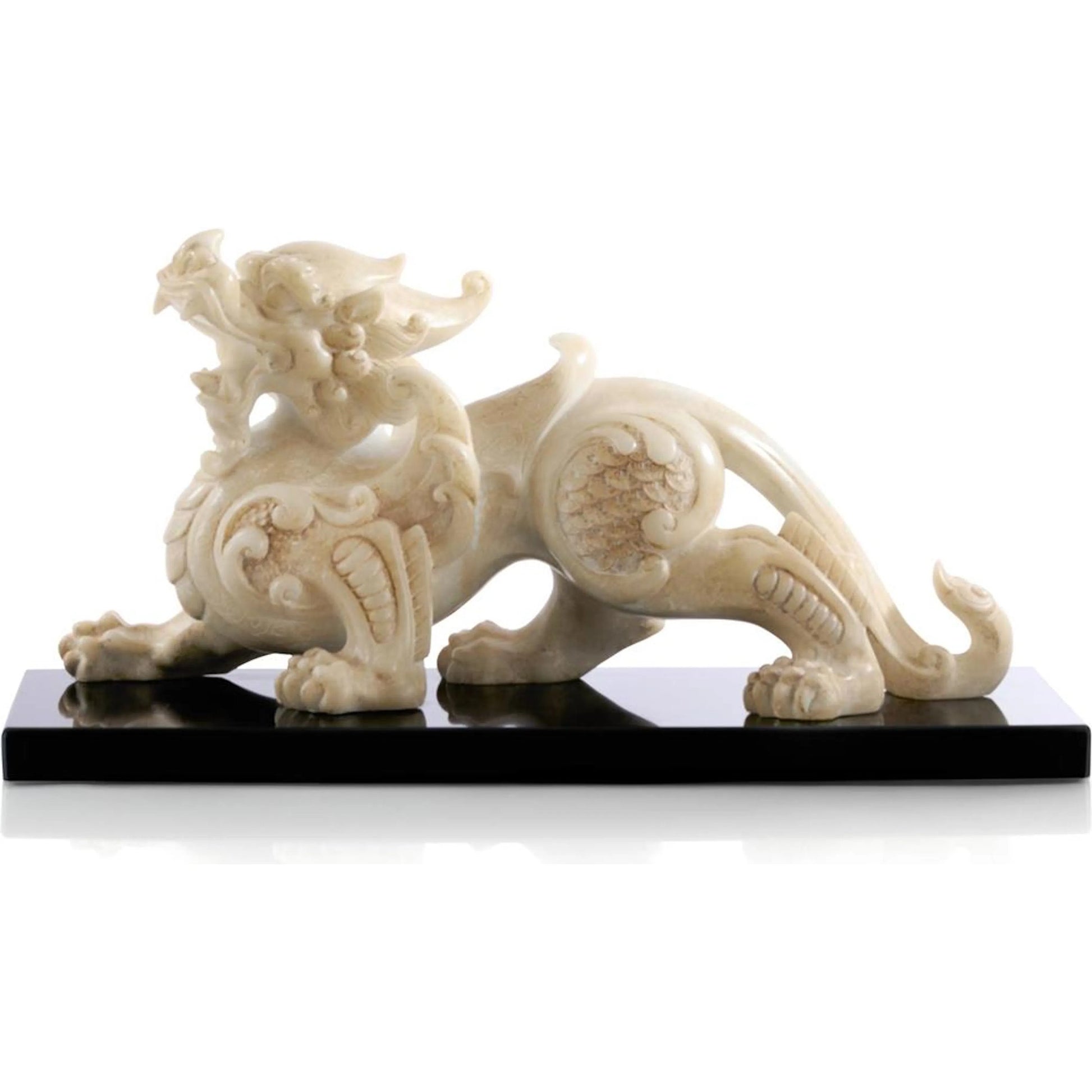 Pixiu Sculpture on Marble by John-Richard in ivory. Made from unique in a eclectic & global style.