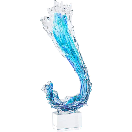 Sweeping Wave Sculpture on Crystal by John-Richard in blue. Made from unique in a unique style.