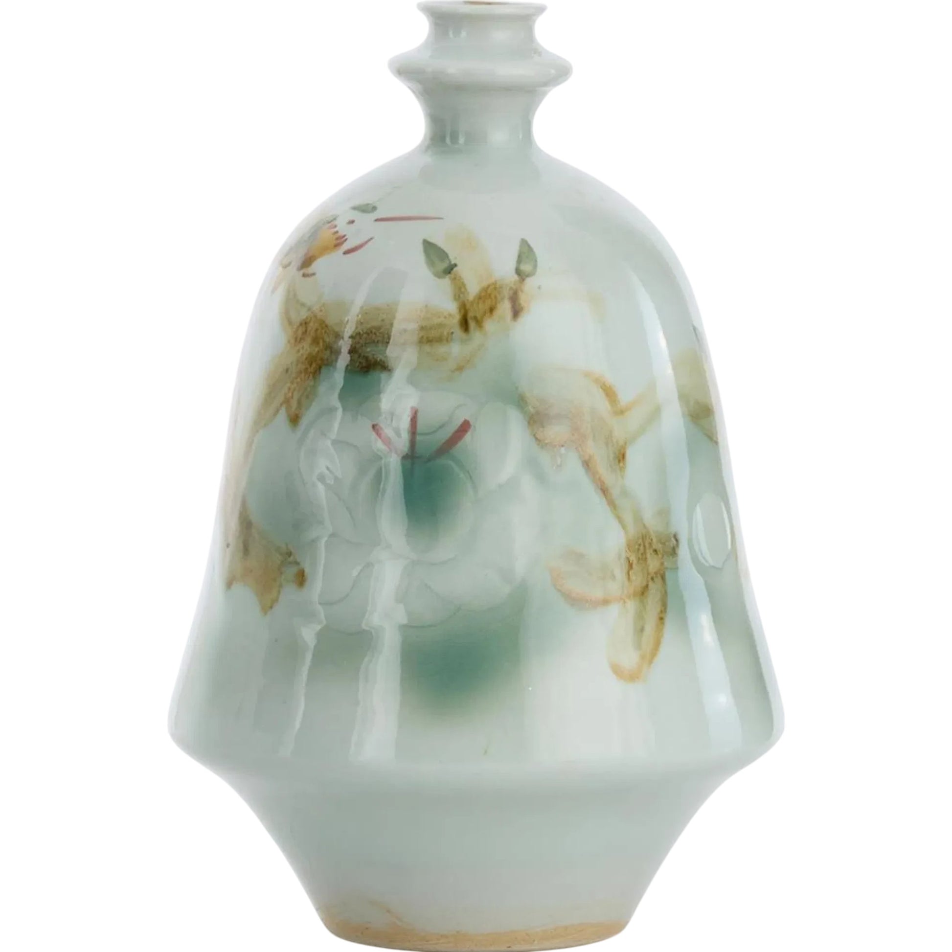 Dancing Branches Vase by John-Richard in green, brown, blue and glazed. Made from porcelain in a traditional style.
