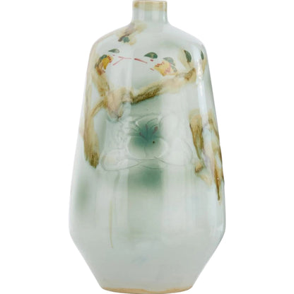 Dancing Branches Vase by John-Richard in green, brown, blue and glazed. Made from porcelain in a traditional style.