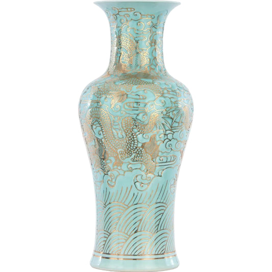 Sage Winds Vase by John-Richard in blue-green. Made from unique in a unique style.