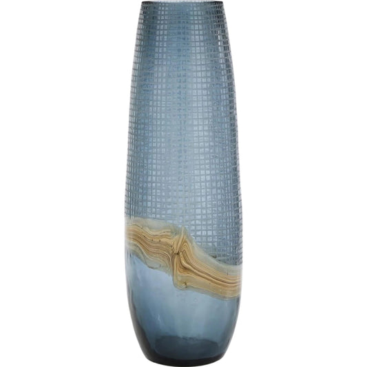 Archipelago Vase by John-Richard in dark blue, gold and hand-crafted, lattice texture. Made from art glass in a unique style.